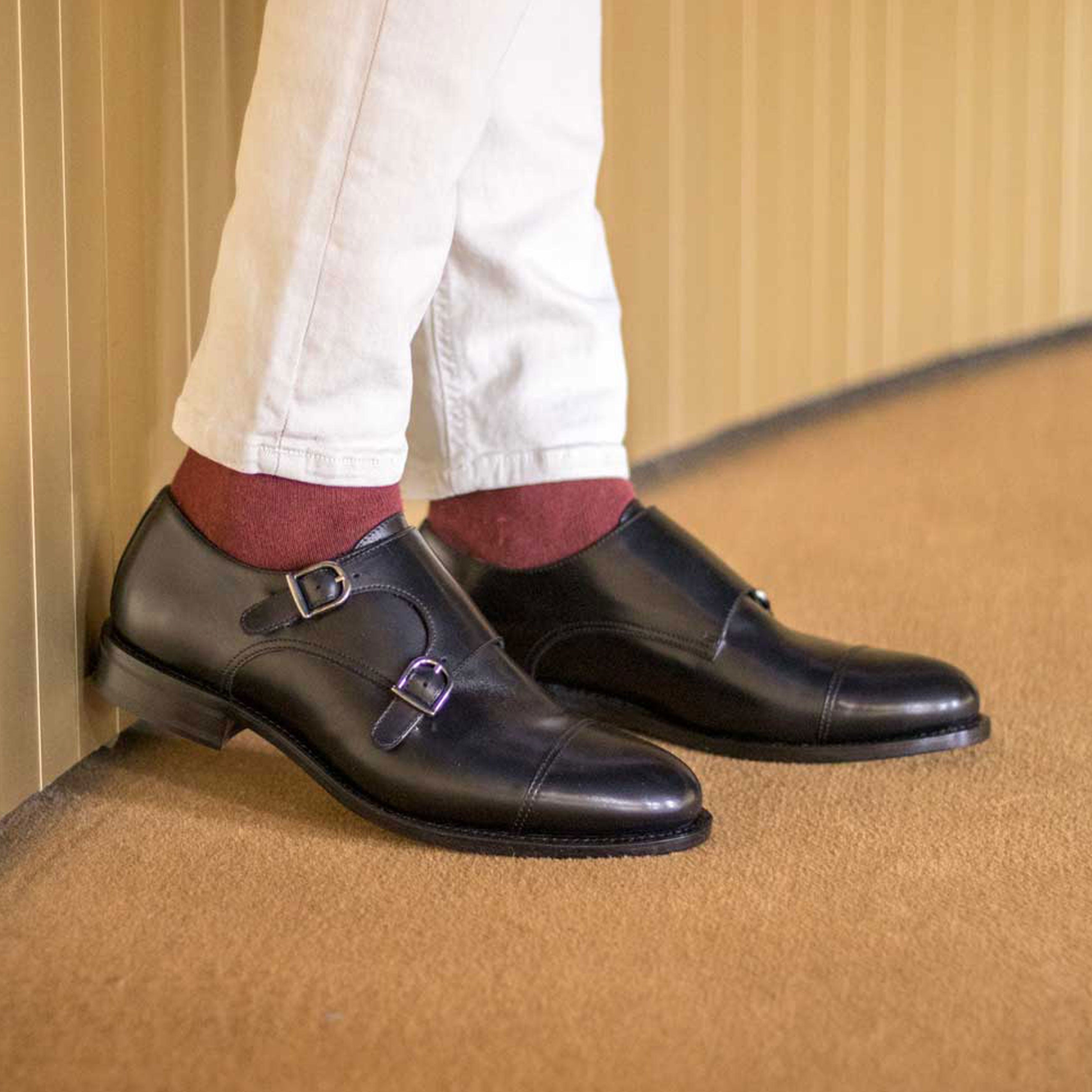 Double Monk Strap Leather Shoes | Elegant Black, Brown & Tan