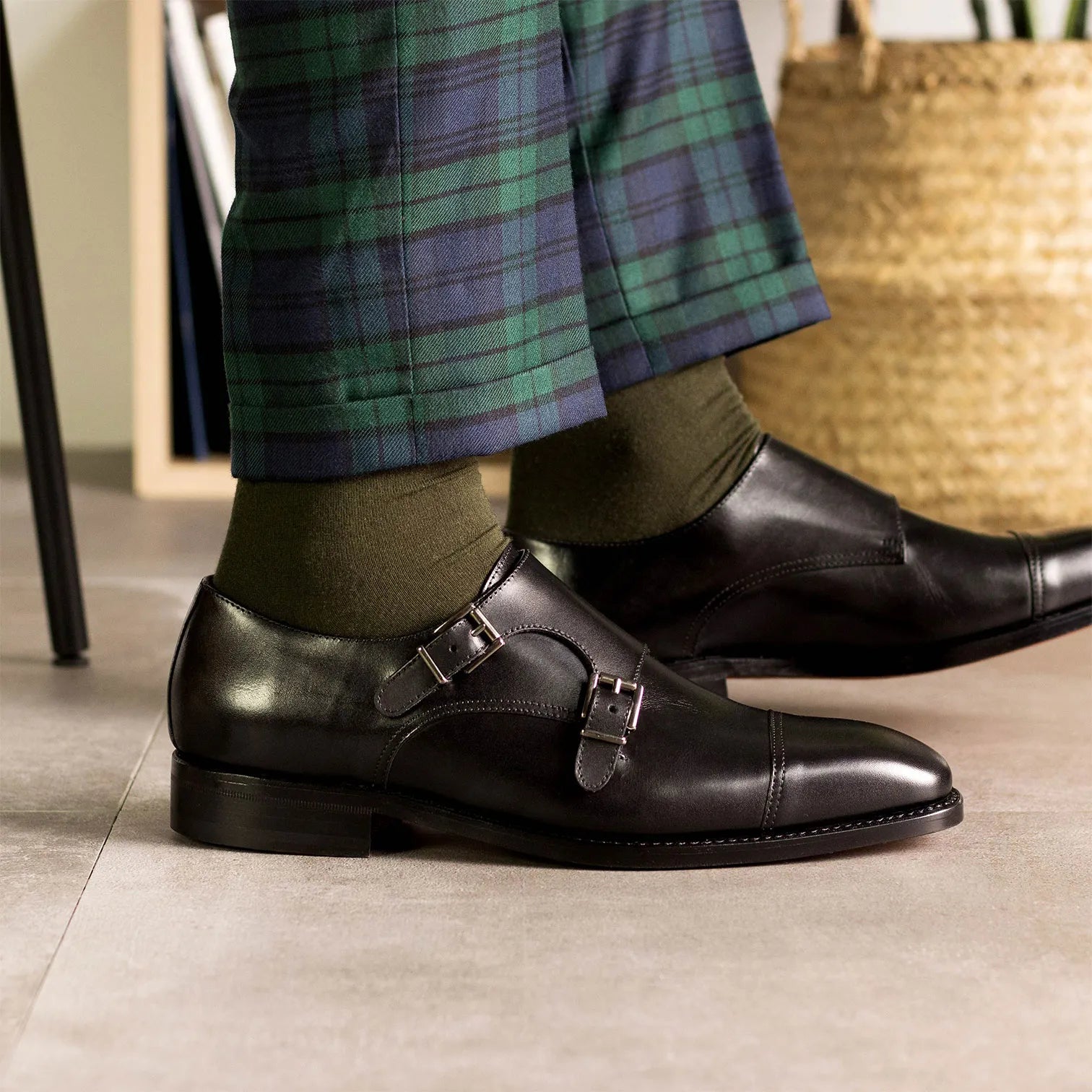 Black Goodyear Welted Double Monk Strap
