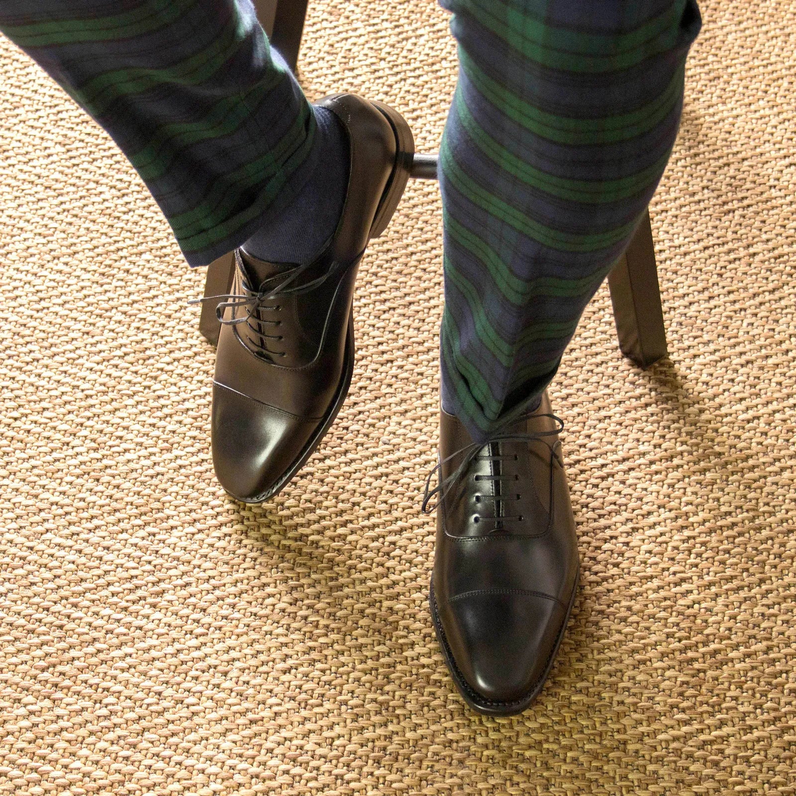 Black Hand-Painted Calf Leather Oxford Cap Toe