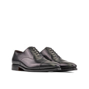 Black Hand-Painted Calf Leather Oxford Cap Toe