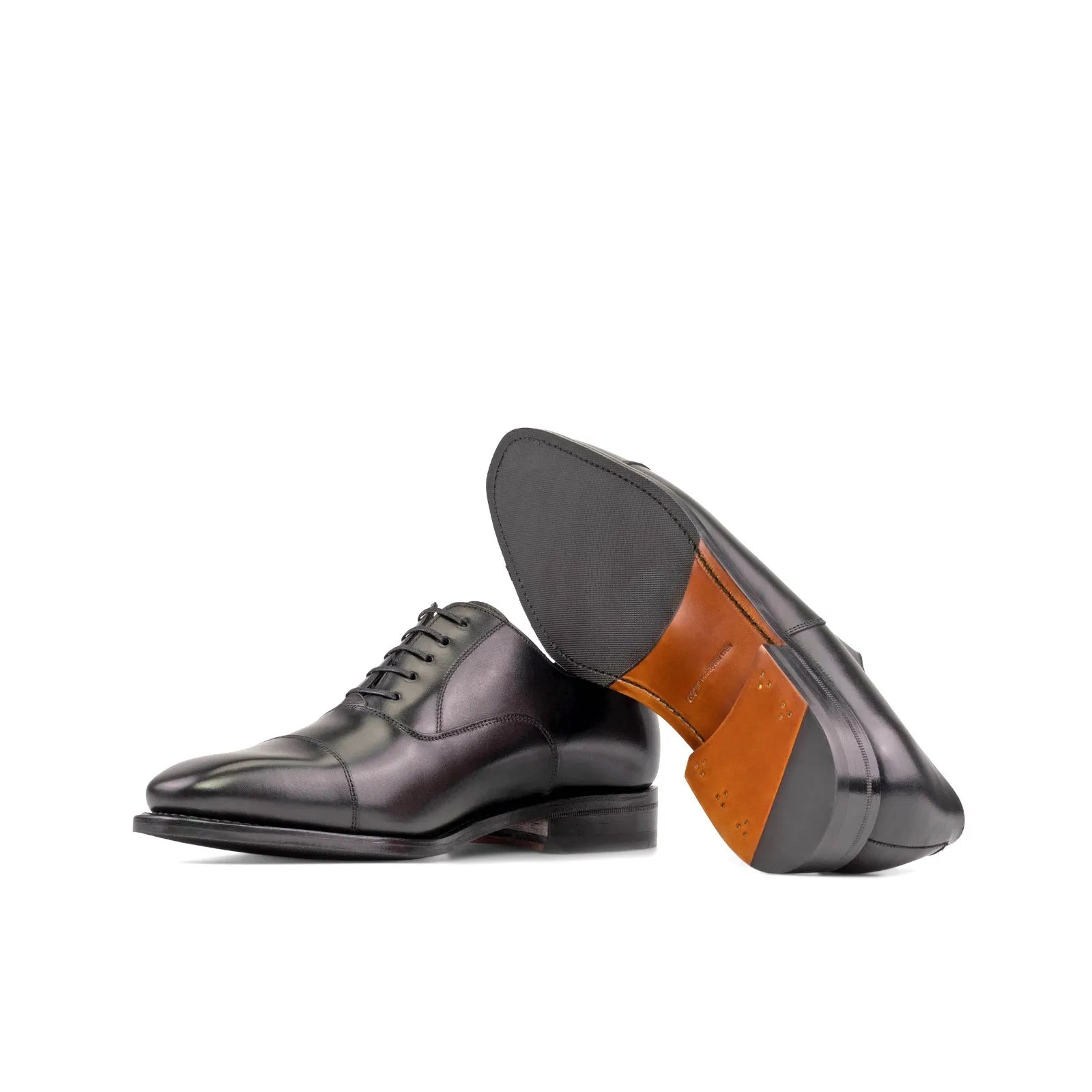 Black Hand-Painted Calf Leather Oxford Cap Toe