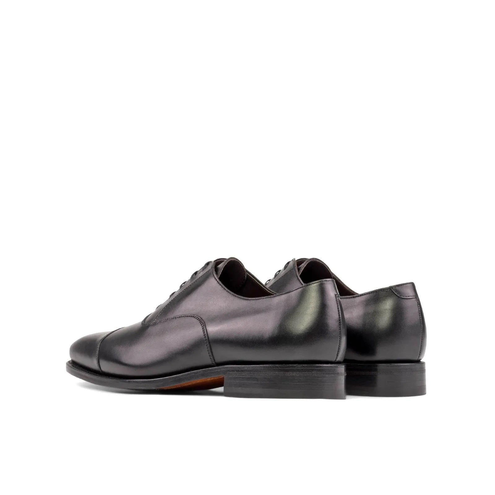 Black Hand-Painted Calf Leather Oxford Cap Toe