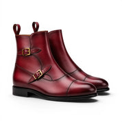 Burgundy Zip Buckle Boots