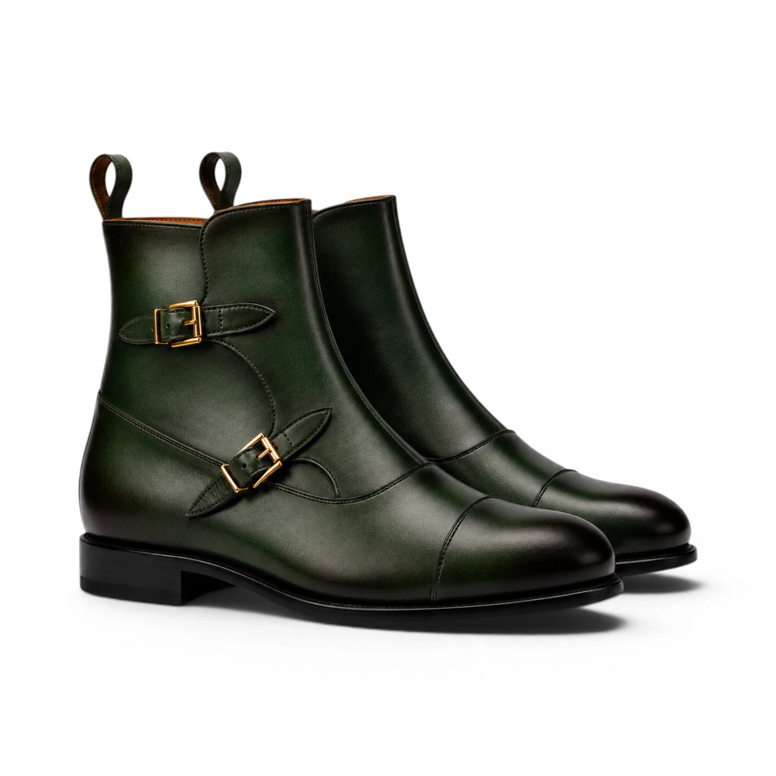 Forest Green Zip Buckle Boots