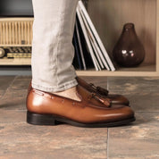 Tan Burnished Leather Loafers