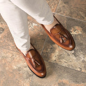 Tan Burnished Leather Loafers