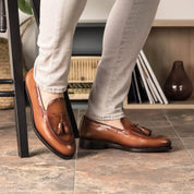 Tan Burnished Leather Loafers