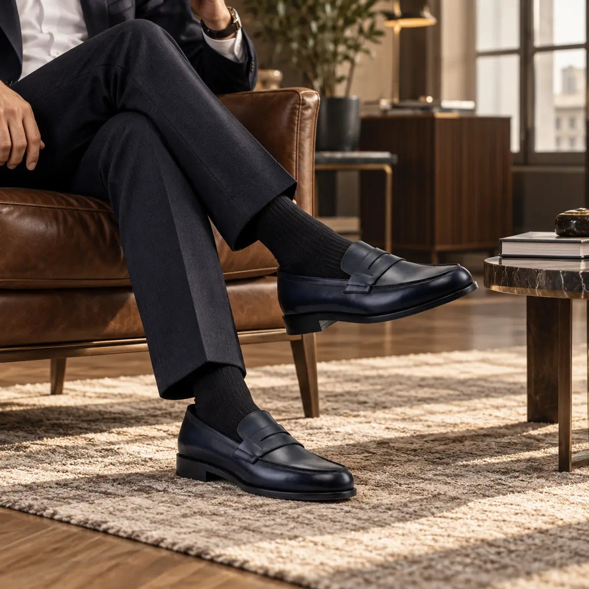 Navy Blue Penny Loafers
