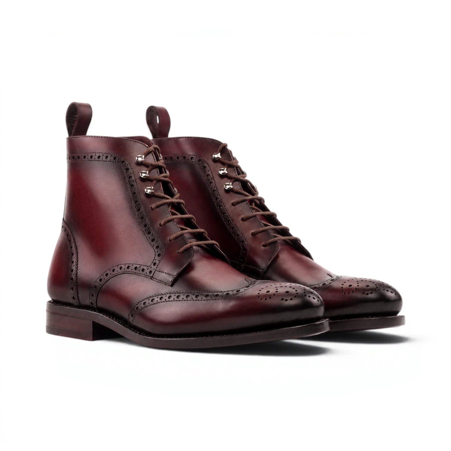 Burgundy Military Brogue Boots