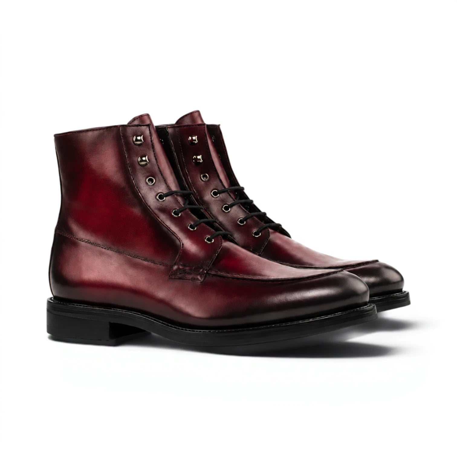 Burgundy Moc Toe Boots