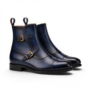Navy Blue Zip Buckle Boots