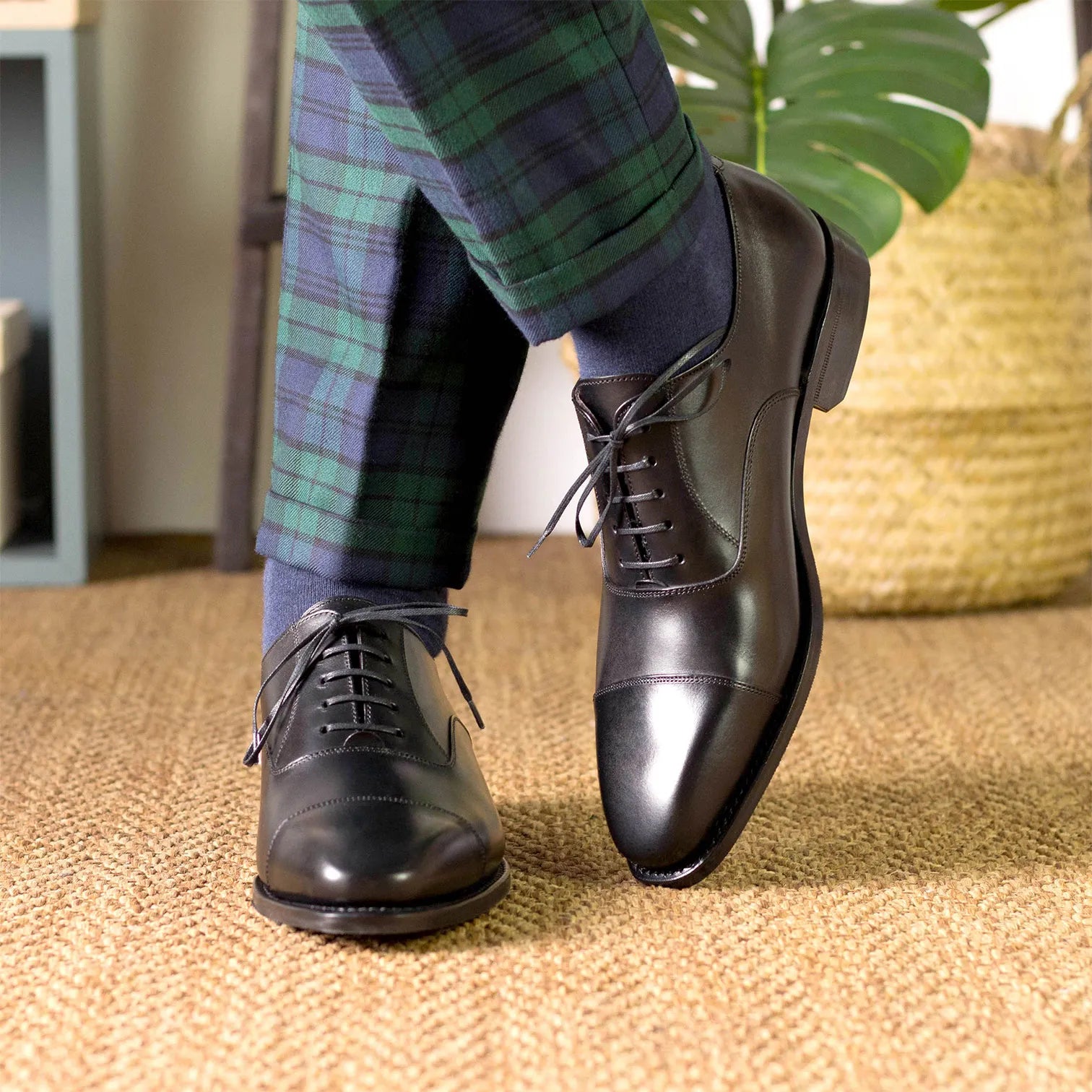 Black Goodyear Welted Oxford Cap Toe