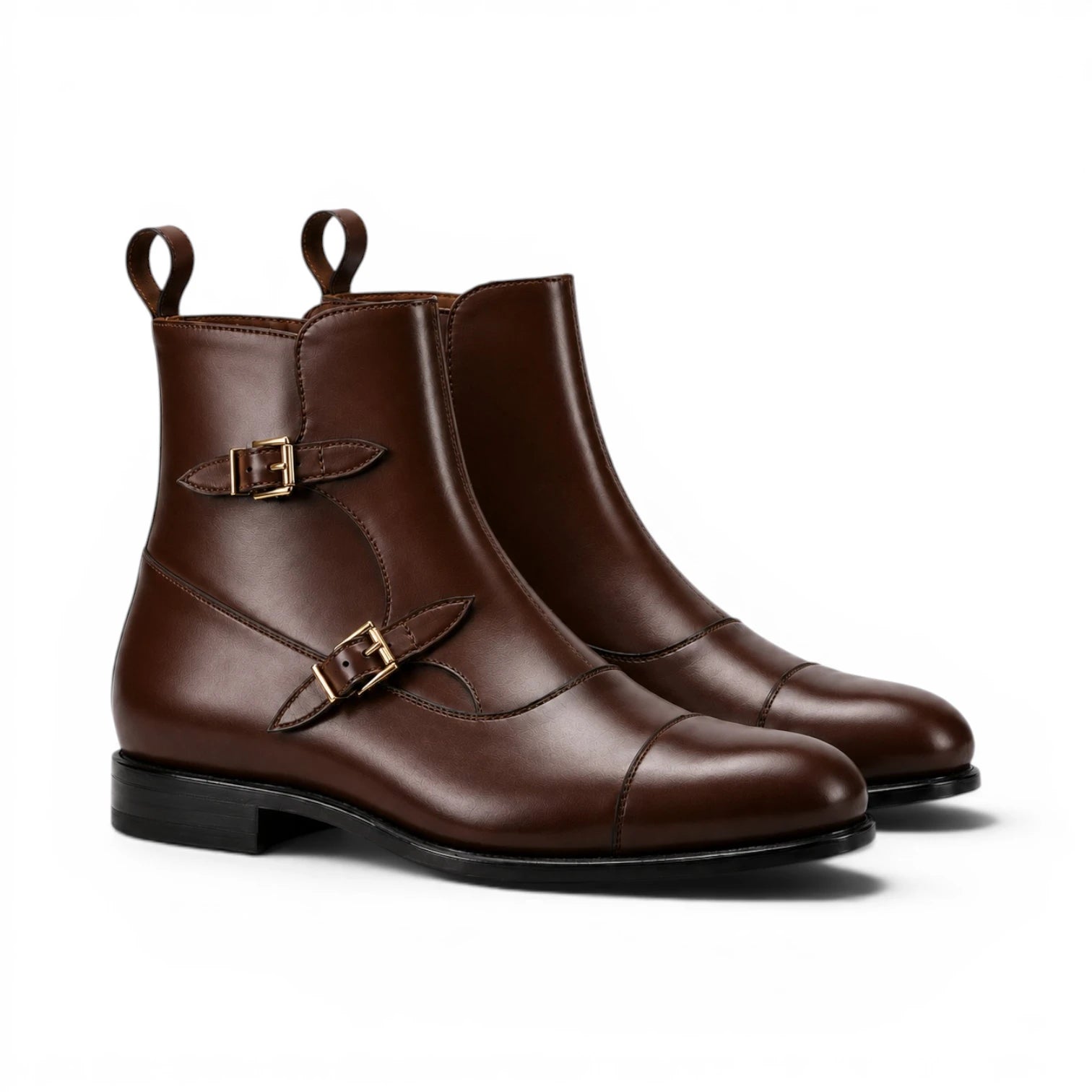 Dark Brown Zip Buckle Boots