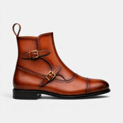 Cognac Zip Buckle Boots