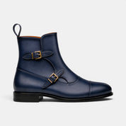 Navy Blue Zip Buckle Boots