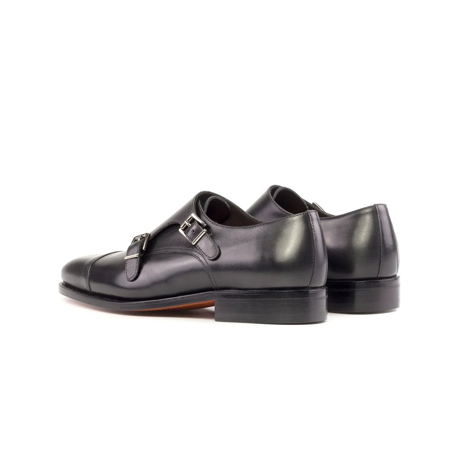 Black Goodyear Welted Double Monk Strap