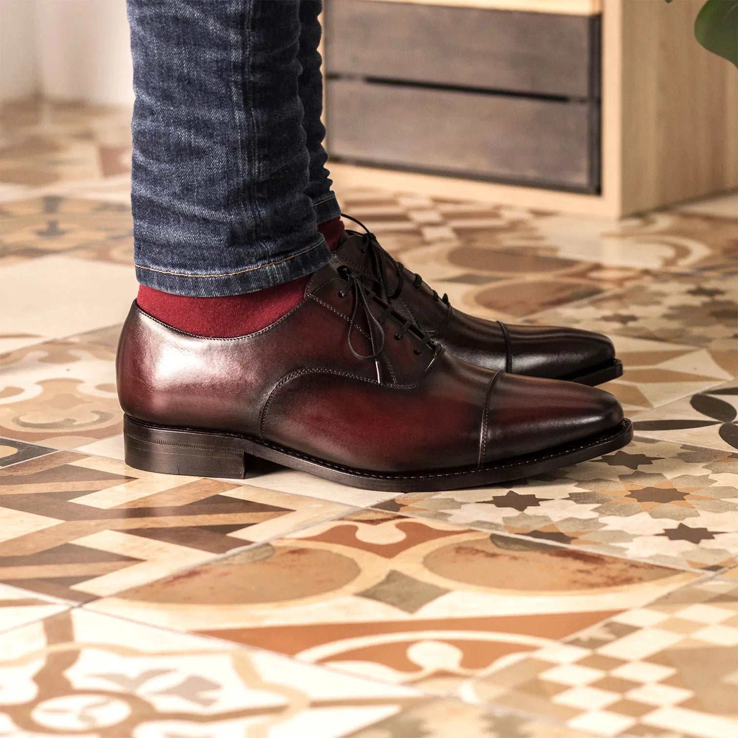 Burgundy Goodyear Welted Oxford Cap Toe